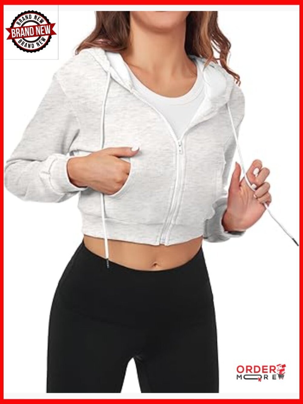 Cropped Zip Up Hoodie Women Casual Sport Gym Workout Top